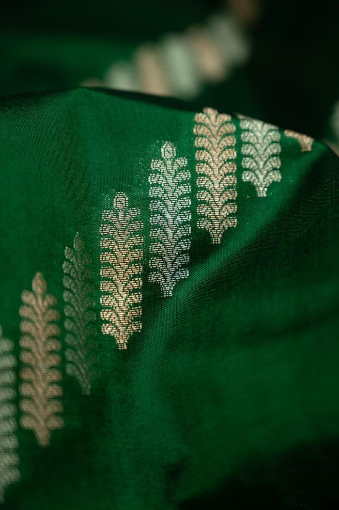 Bottle Green Raw Mango Silk Zari Saree