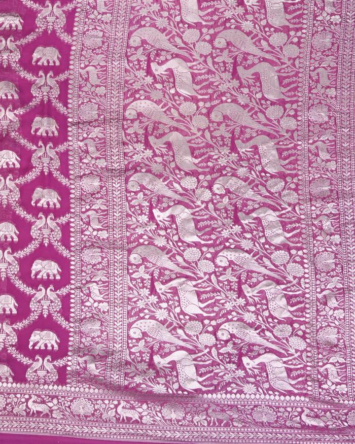 khaddi georgette pyazi pink Banarasi Saree