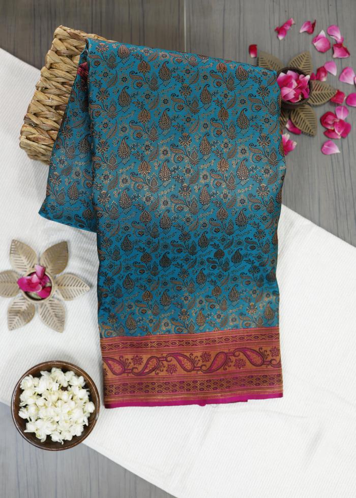 Pure Banarasi Satin Tanchui Blue Saree