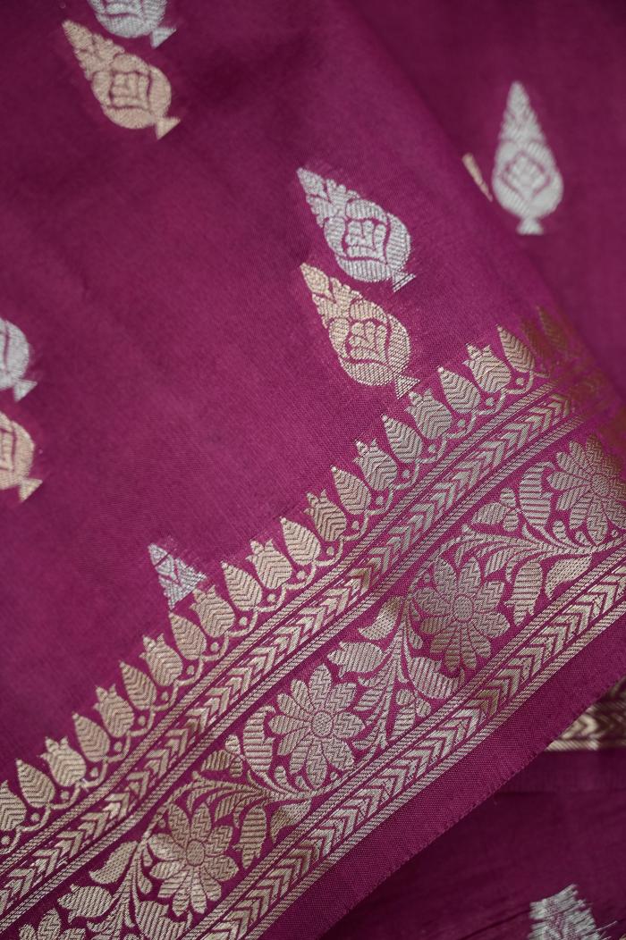 Raw Mango Dupion Wine Color Banarasi Saree