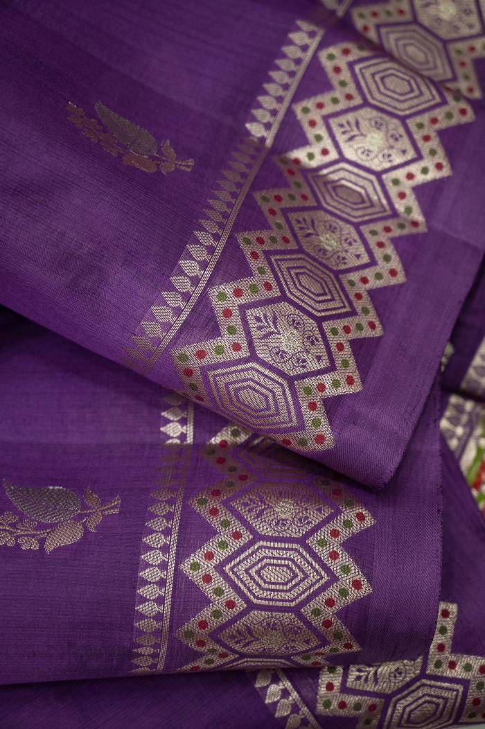 Raw Mango Silk Russian Violet Zari Saree