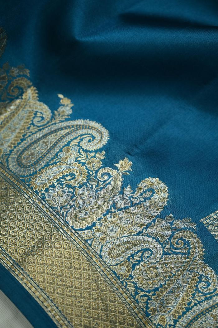 Raw Mango Silk Zari Saree in German Blue & 7 Colors