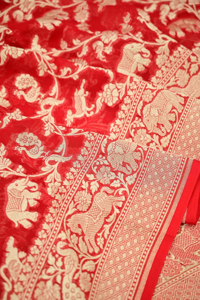 Red Banarasi Khaddi Saree