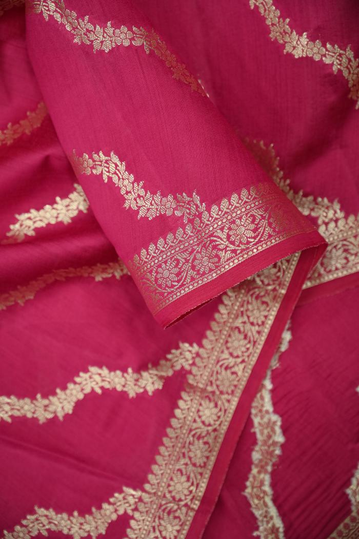 Pure Banarasi Chiniya Silk Saree Rani Pink & 7 Colors