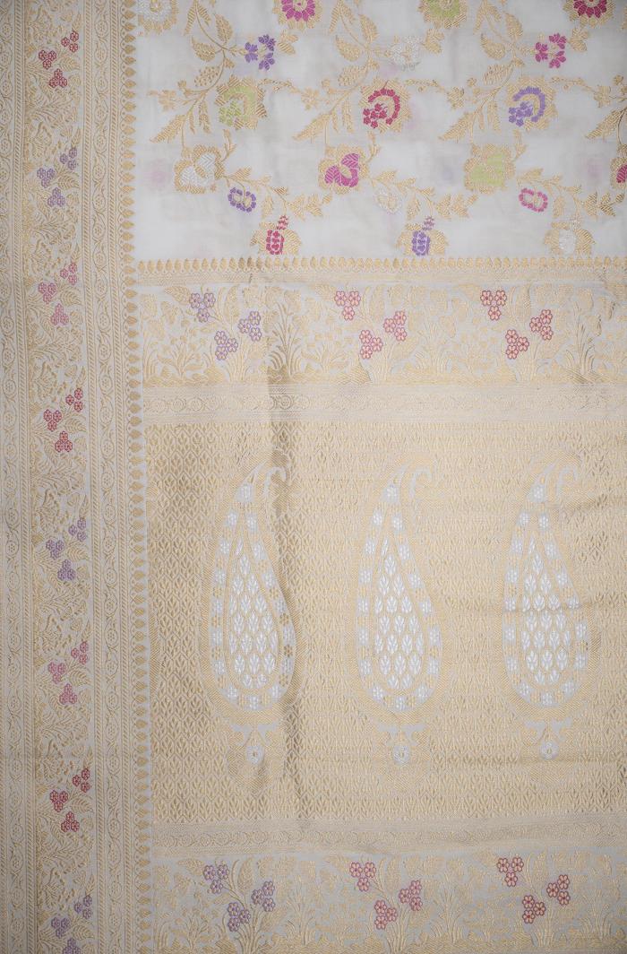 Banarasi Katan Kadhwa Pearl White Saree