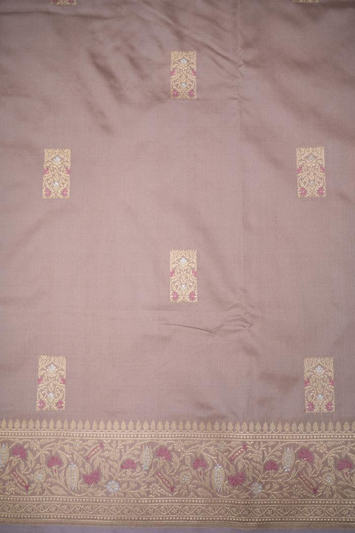 Banarasi Katan Kadhwa Pastel Dusty Gajari Saree