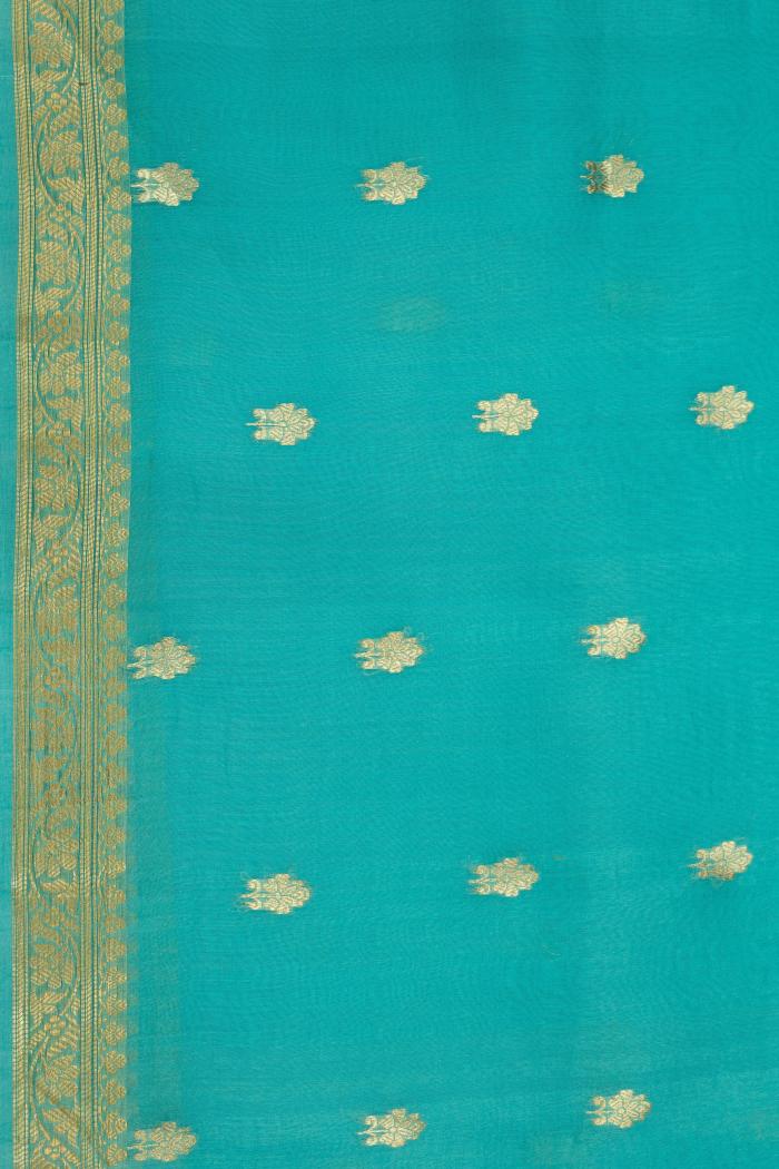 Pure Banarasi Kora Handloom Aqua Green Saree