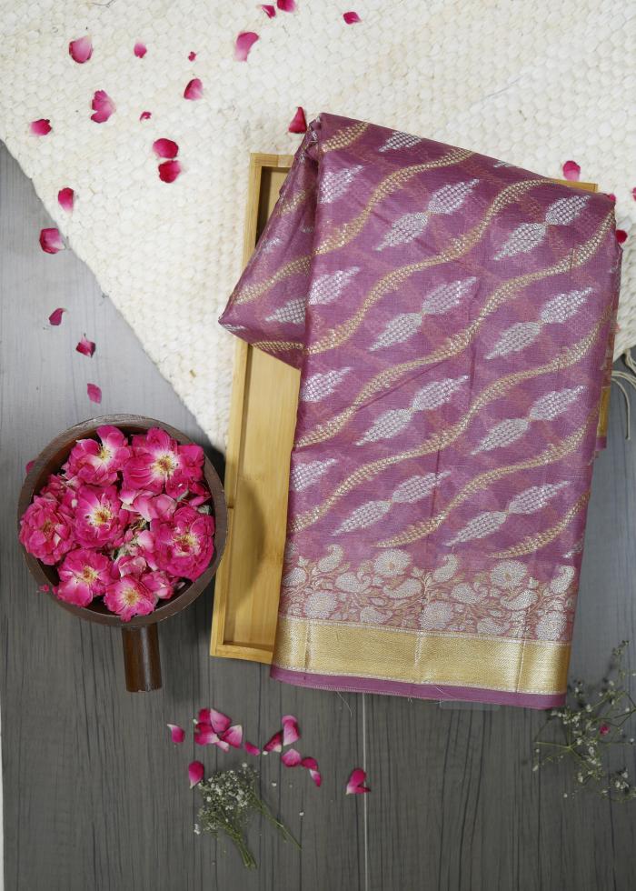 Pure Banarasi Tussar Silk Lilac Saree 