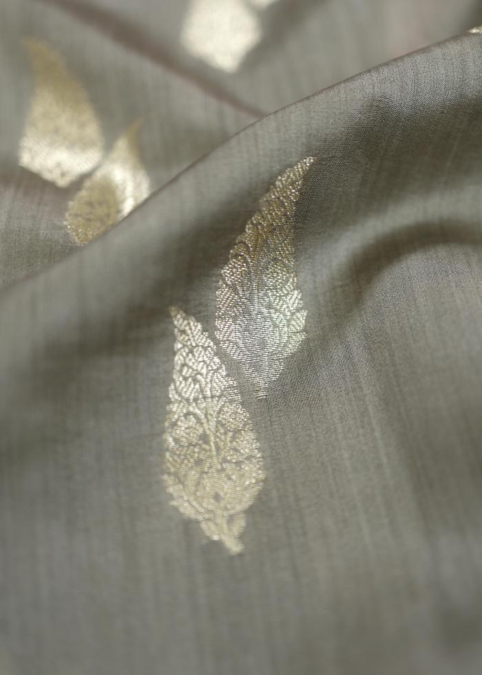 Pure Banarasi Chiniya Silk Grey Saree