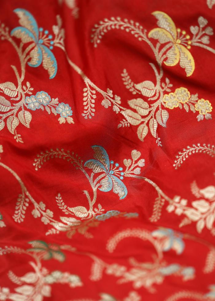 Pure Banarasi Red Minakari Upada Katan Silk Saree