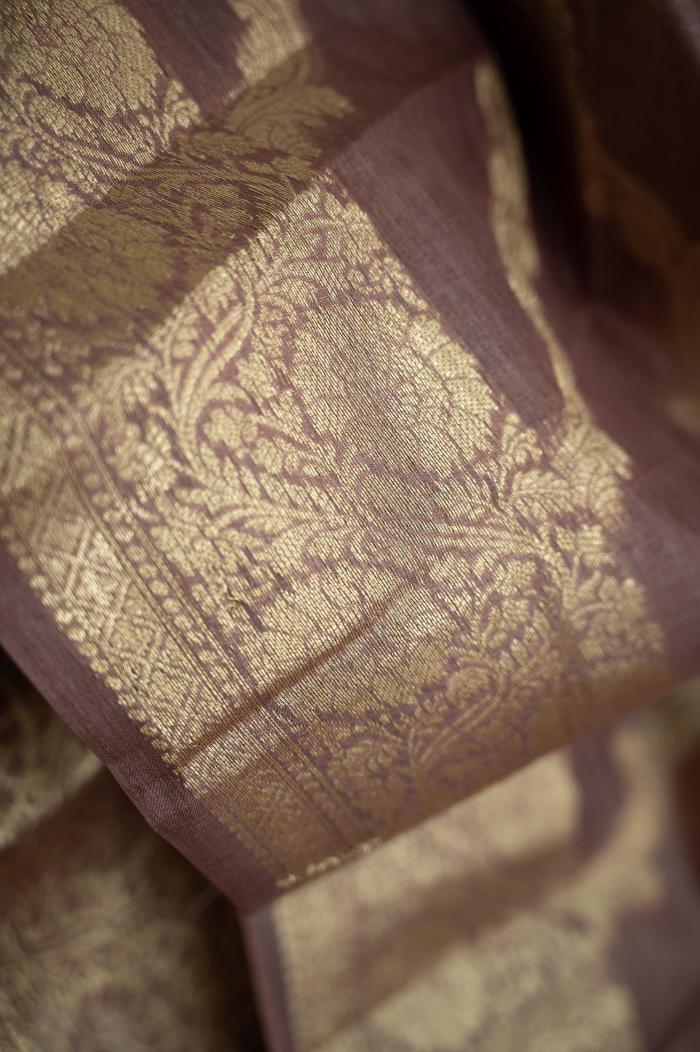 Tussar Banarasi Dusty Wine Arha Saree