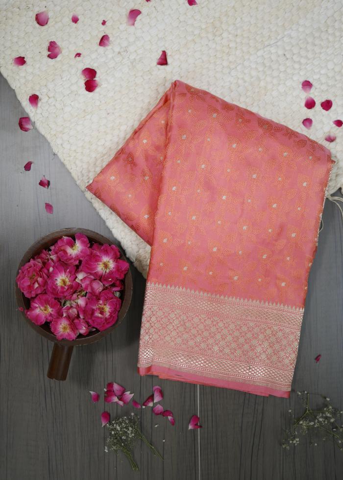 Banarasi Katan Silk Tanchui Meenakari Strawberry Pink Saree