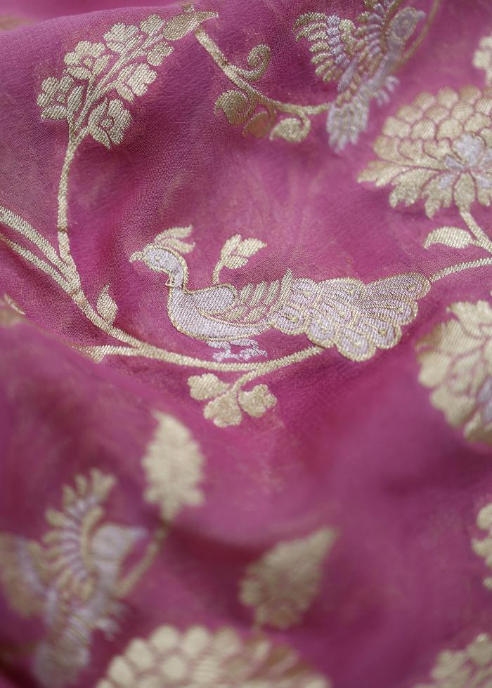 Pure Banarasi Onion Pink Chiffon Georgette Saree