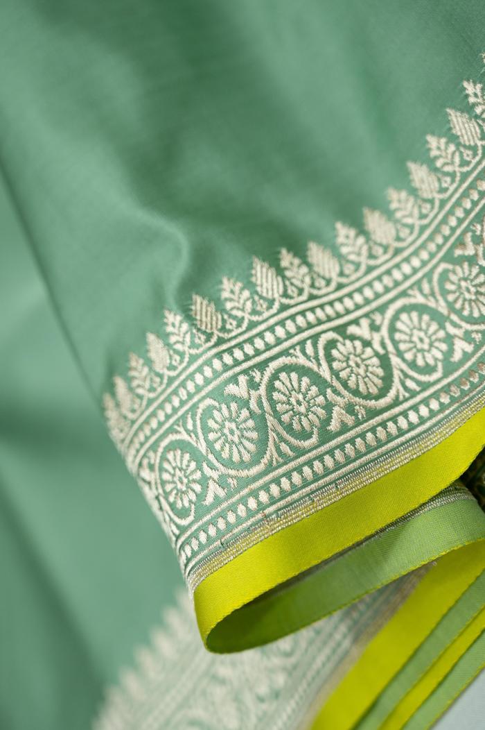 Pure Satin Kadhwa Banarasi Green Saree