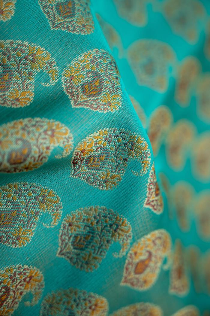 Pure Katan Tanchui Sea Green Banarasi Saree