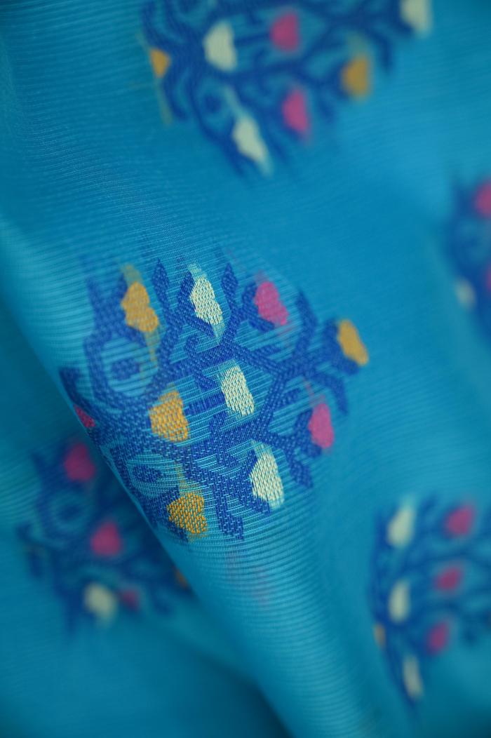 Supernet Ferozi Blue Boota Banarasi Saree