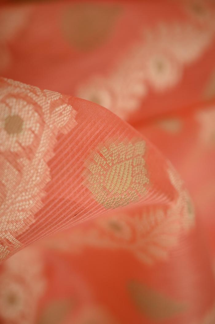 Supernet Strawberry Pink Banarasi Saree