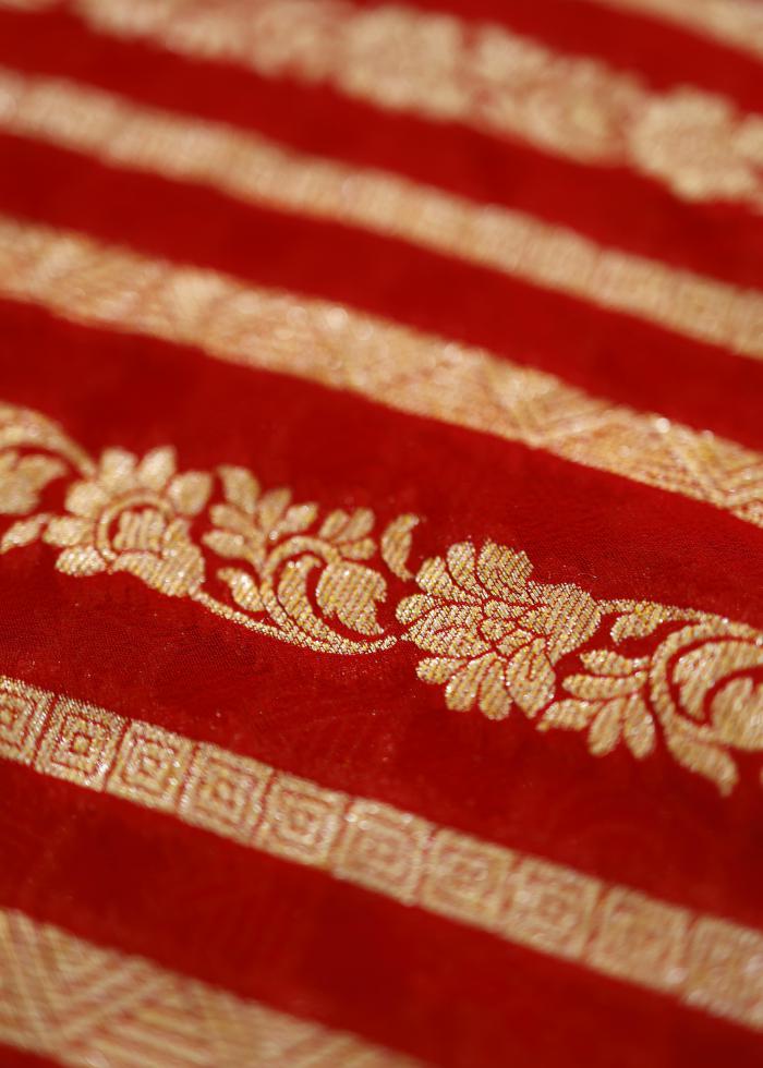 Pure Banarasi Khaddi Georgette Red Saree