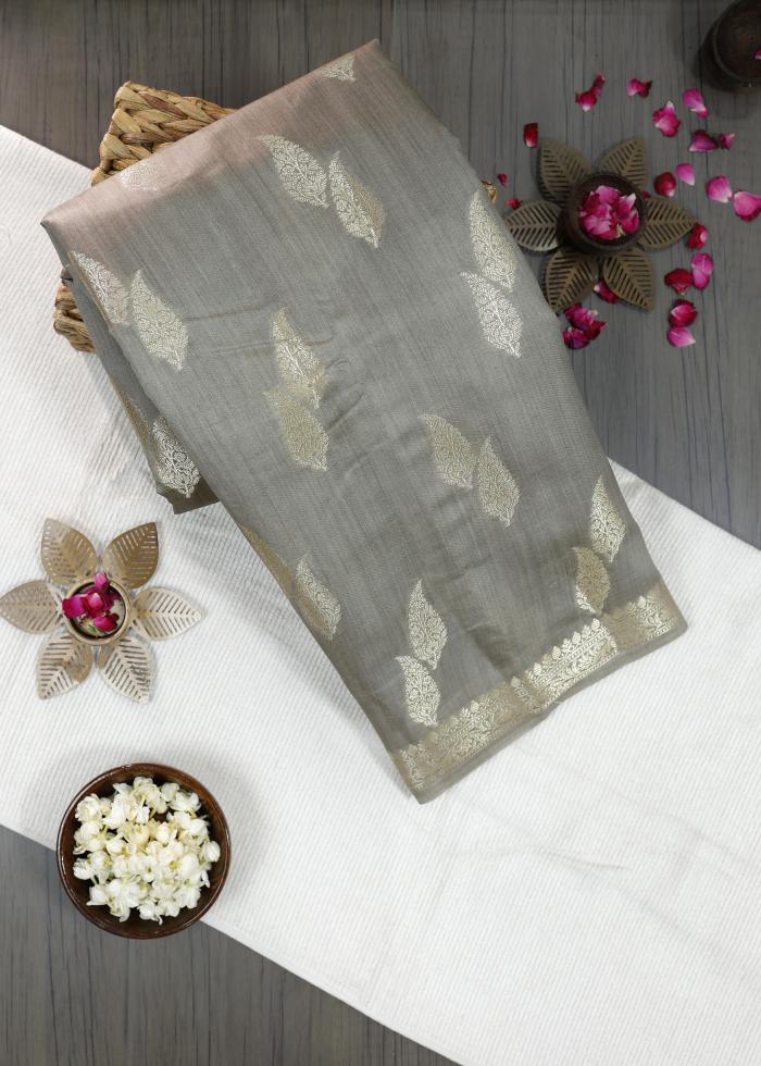 Pure Banarasi Chiniya Silk Grey Saree