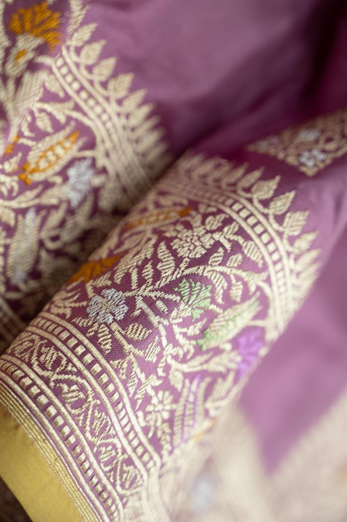 Pure Banarasi Katan Meenedar Kadhwa Lilac Saree