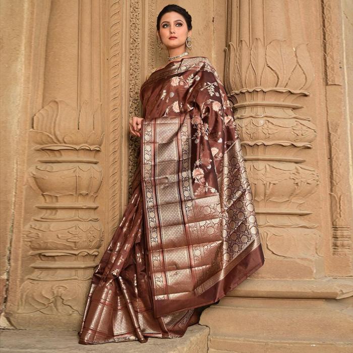 Banarasi Katan Cutwork Contrast Silk Saree