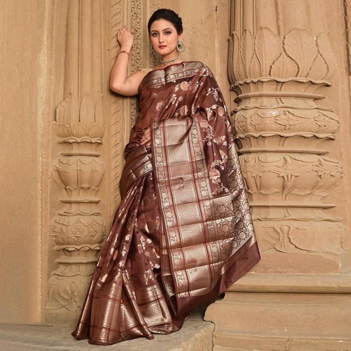 Pure Banarasi Dupian Silk Chocolate Saree