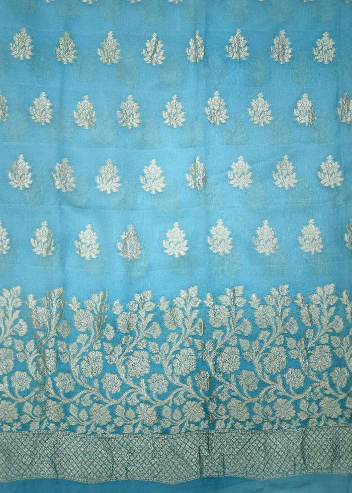 Pure Banarasi Sky Blue Khaddi Georgette Suit Fabric