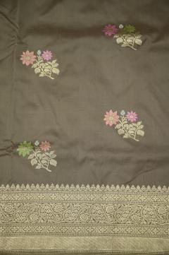 Pure Katan Meenadar Kadhwa Brown Boota Saree