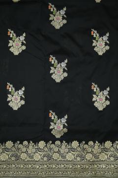 Pure Katan Meenadar Kadhwa Black Silk Saree