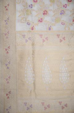 Banarasi Katan Kadhwa Pearl White Saree