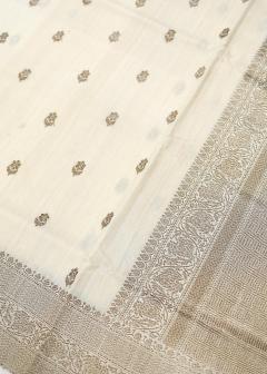 Pure Banarasi White Tussar Silk Saree