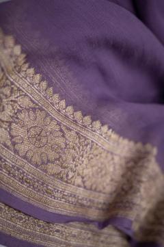 Pure Chiffon Kadhwa Zari Lavender Banarasi Saree