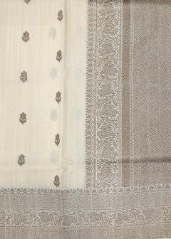 Pure Banarasi White Tussar Silk Saree