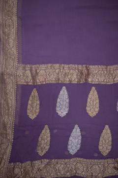 Pure Chiffon Kadhwa Zari Lavender Banarasi Saree