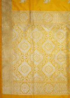 Pure Banarasi Katan Shikargah Sunshine Yellow Saree