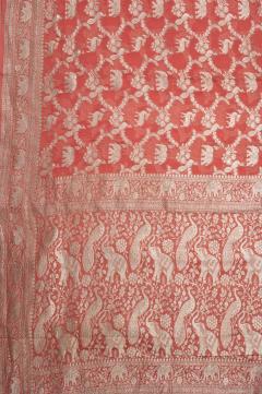 Pure Banarasi Georgette Khaddi Shikargarh Strawberry Red Saree