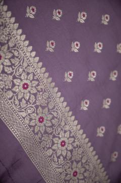 Pure Mulberry Silk Lavender Banarasi Suit