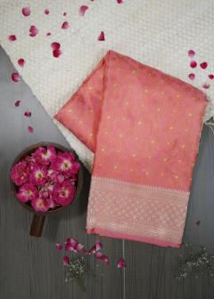 Banarasi Katan Silk Tanchui Meenakari Strawberry Pink Saree