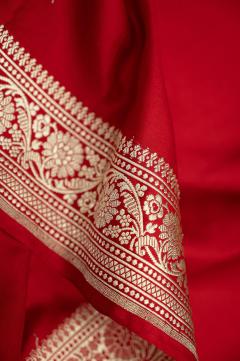 Pure Satin Kadhwa Blood Red Banarasi Saree