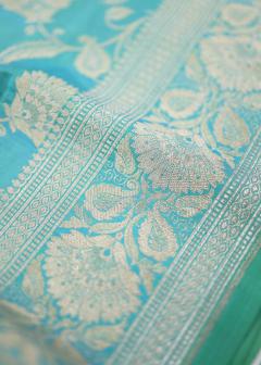 Pure Banarasi Sea Green Katan Upada Saree