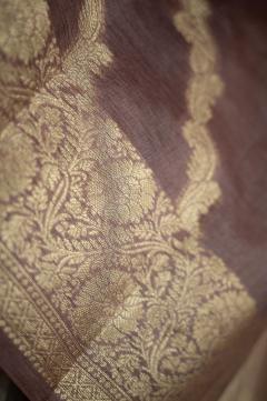 Tussar Banarasi Dusty Wine Arha Saree