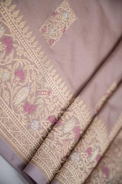 Banarasi Katan Kadhwa Pastel Dusty Gajari Saree