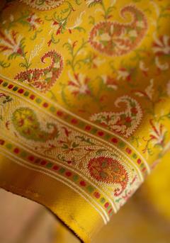 Pure Katan Tanchui Gold Yellow Banarasi Saree