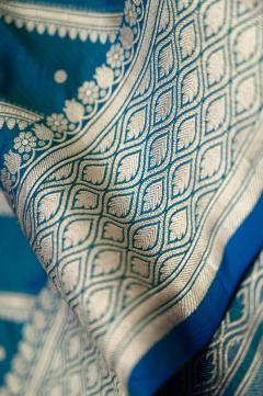 Banarasi Katan Upada Arha Pattern Aqua Saree