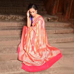 Pure Banarasi Khaddi Georgette Copper Pink Saree