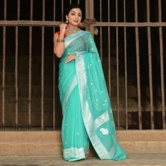 Pure Banarasi Khaddi Georgette Silver Zari Saree